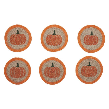 Harvest Blessings Natural Stencil Pumpkin Coaster Set of 6 - The Fox Decor